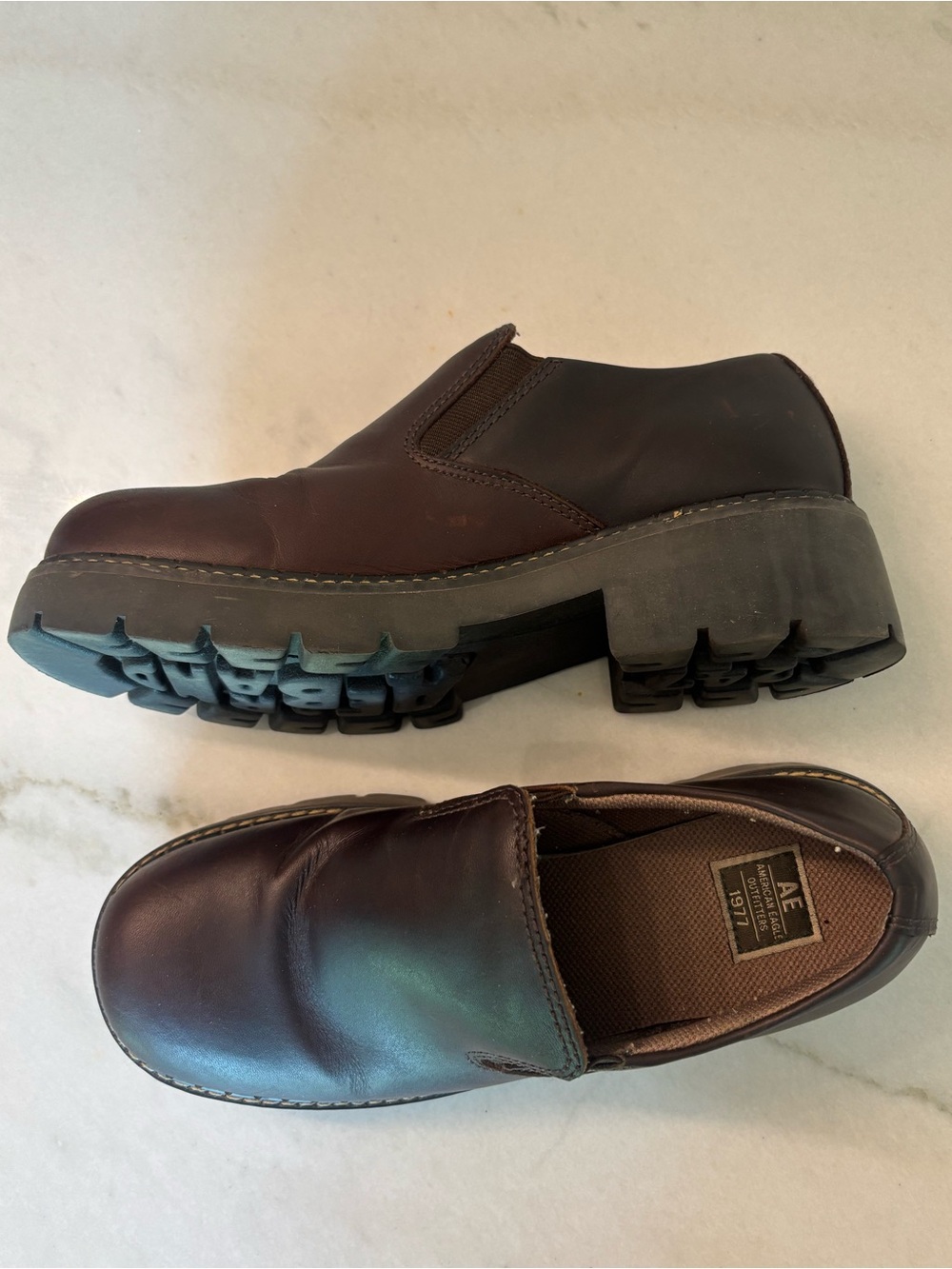 Rare Vtg 90s Y2K American Eagle Leather Chunky Platform Loafers Lug Sole Mules